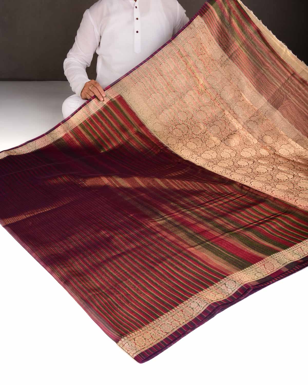 Metallic Multi-color Zari Brocade Woven Kora Tissue Saree-HolyWeaves