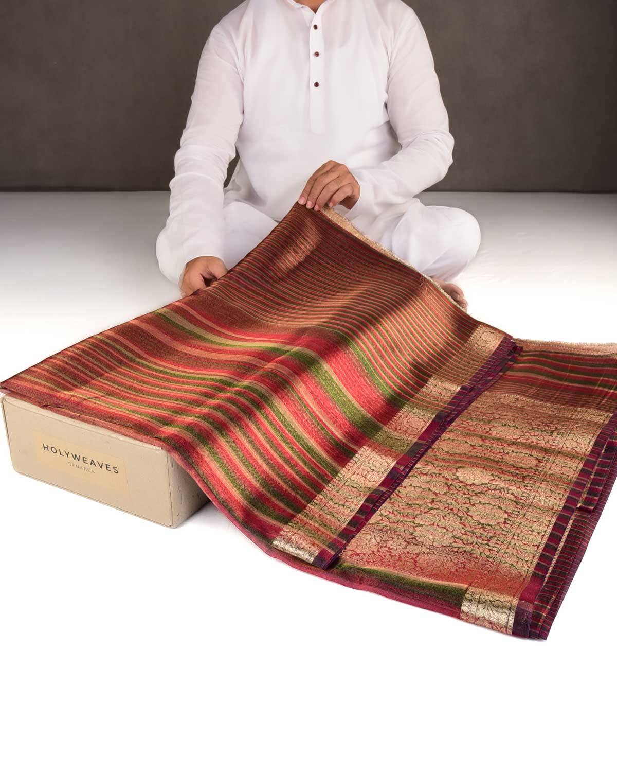 Metallic Multi-color Zari Brocade Woven Kora Tissue Saree-HolyWeaves