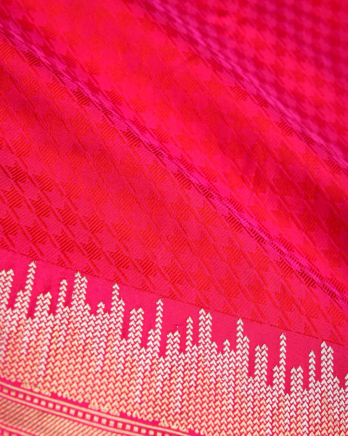 Shot Red-Pink Houndstooth Kadhuan Brocade Handwoven Katan Silk Banarasi Saree-HolyWeaves