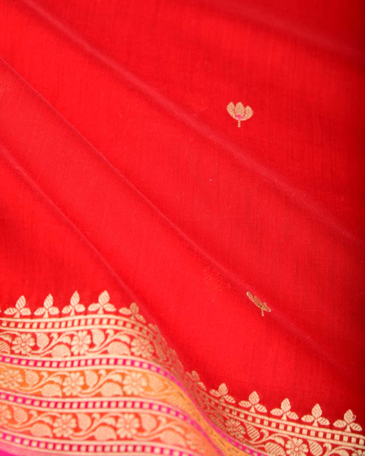 Bridal Red Gold Zari & Resham Buti Kadhuan Brocade Handwoven Cotton Silk Banarasi Saree-HolyWeaves