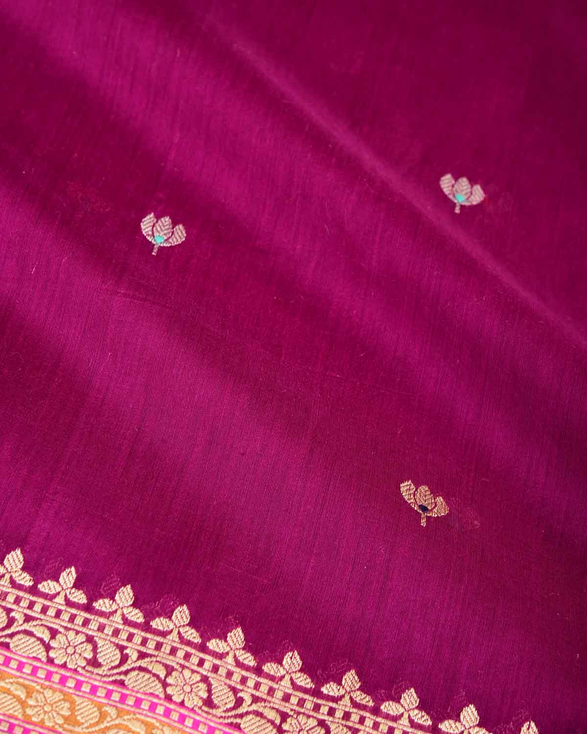 Magenta Gold Zari & Resham Buti Kadhuan Brocade Handwoven Cotton Silk Banarasi Saree