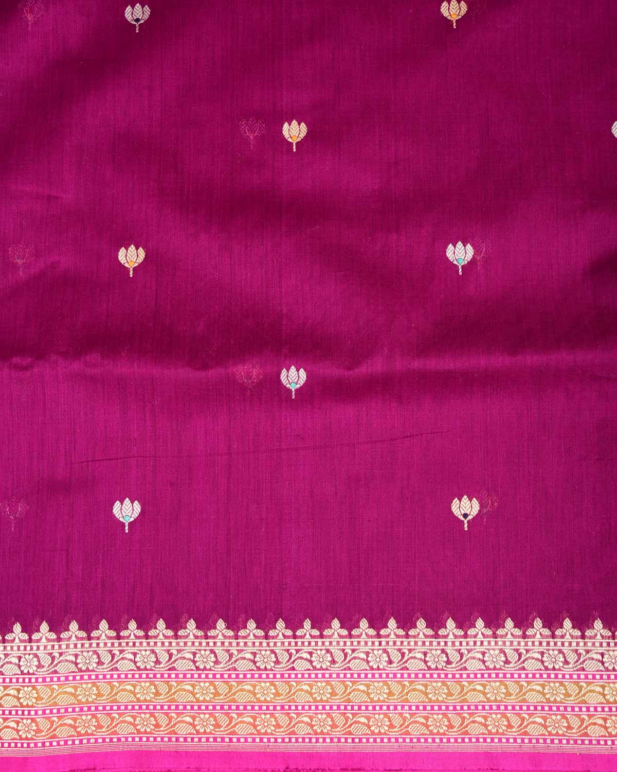 Magenta Gold Zari & Resham Buti Kadhuan Brocade Handwoven Cotton Silk Banarasi Saree