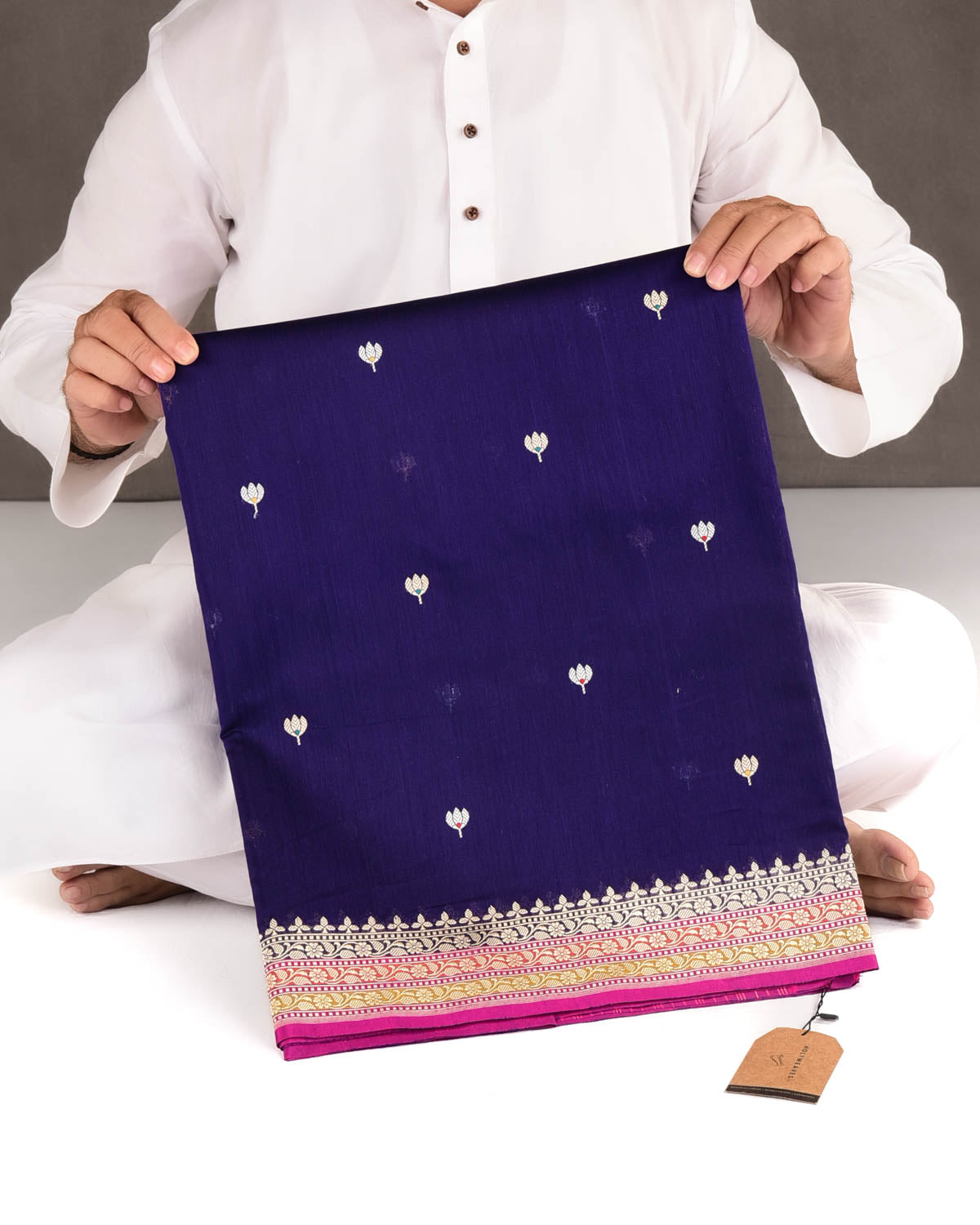 Purple Gold & Silver Zari & Resham Kamal Buti Kadhuan Brocade Handwoven Cotton Silk Banarasi Saree