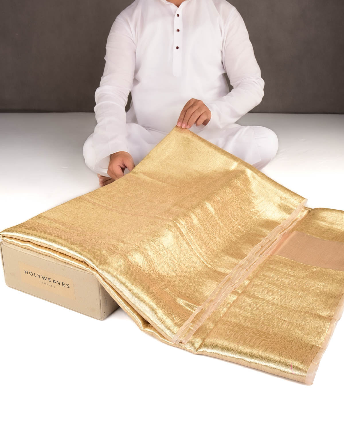 Metallic Gold Zari Tanchoi Brocade Woven Tissue Banarasi Saree-HolyWeaves