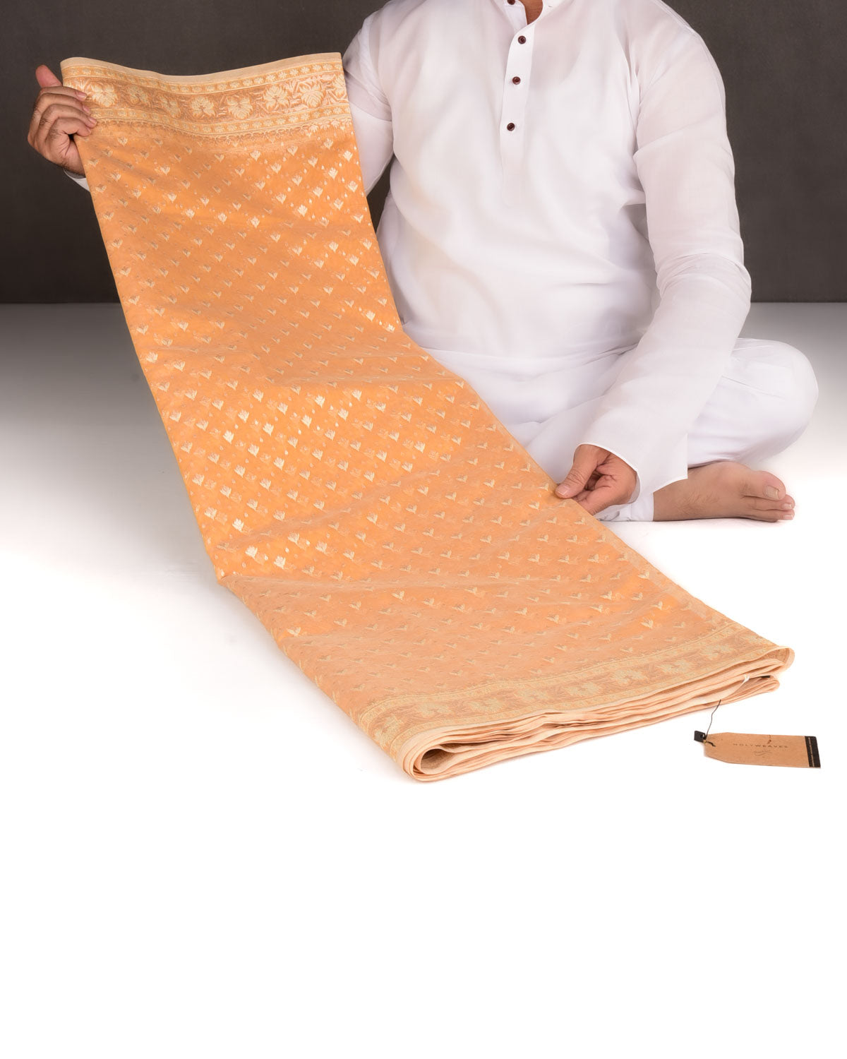 Yellow Alfi Buti Cutwork Brocade Woven Cotton Silk Banarasi Saree-HolyWeaves