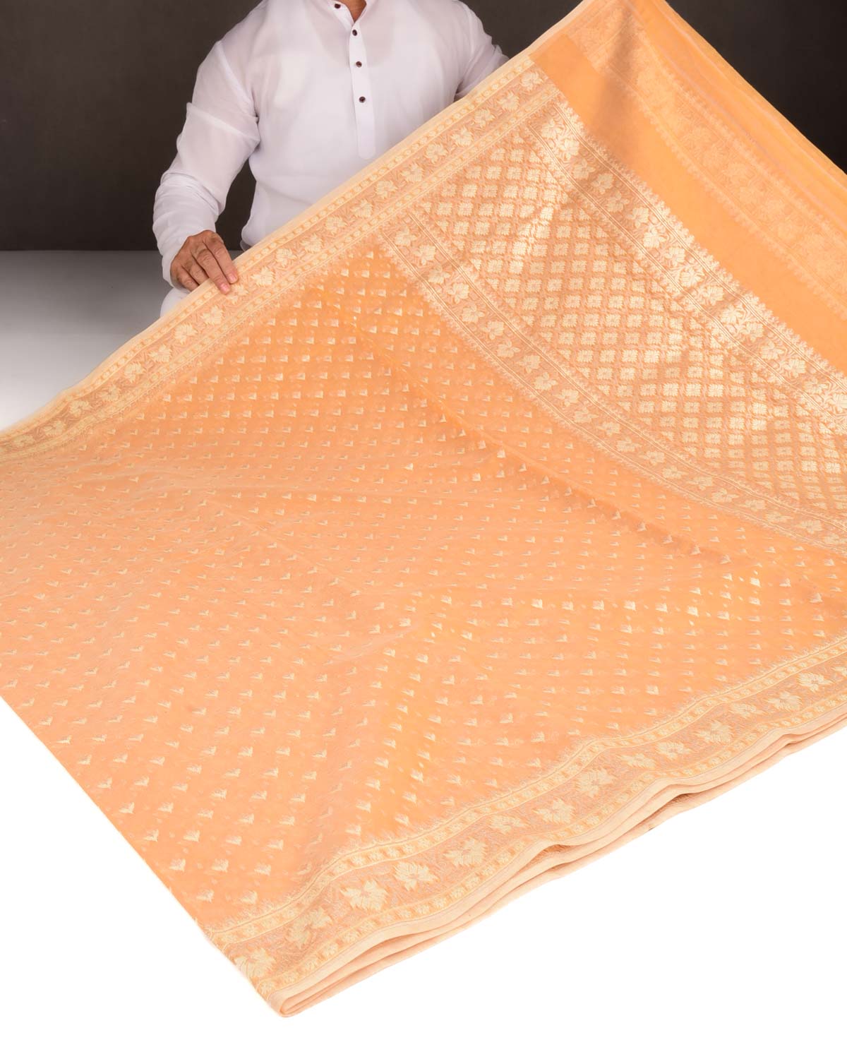 Yellow Alfi Buti Cutwork Brocade Woven Cotton Silk Banarasi Saree-HolyWeaves