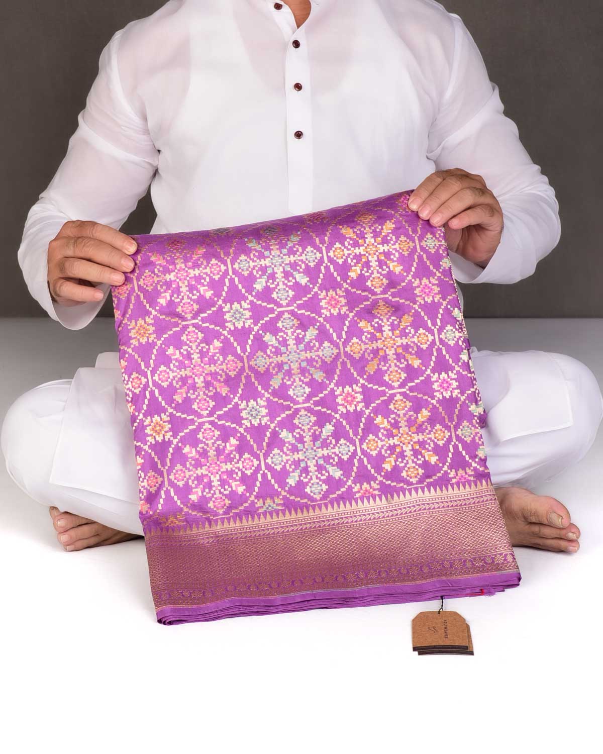 Lilac Tehra Patola Cutwork Brocade Handwoven Katan Silk Banarasi Saree-HolyWeaves