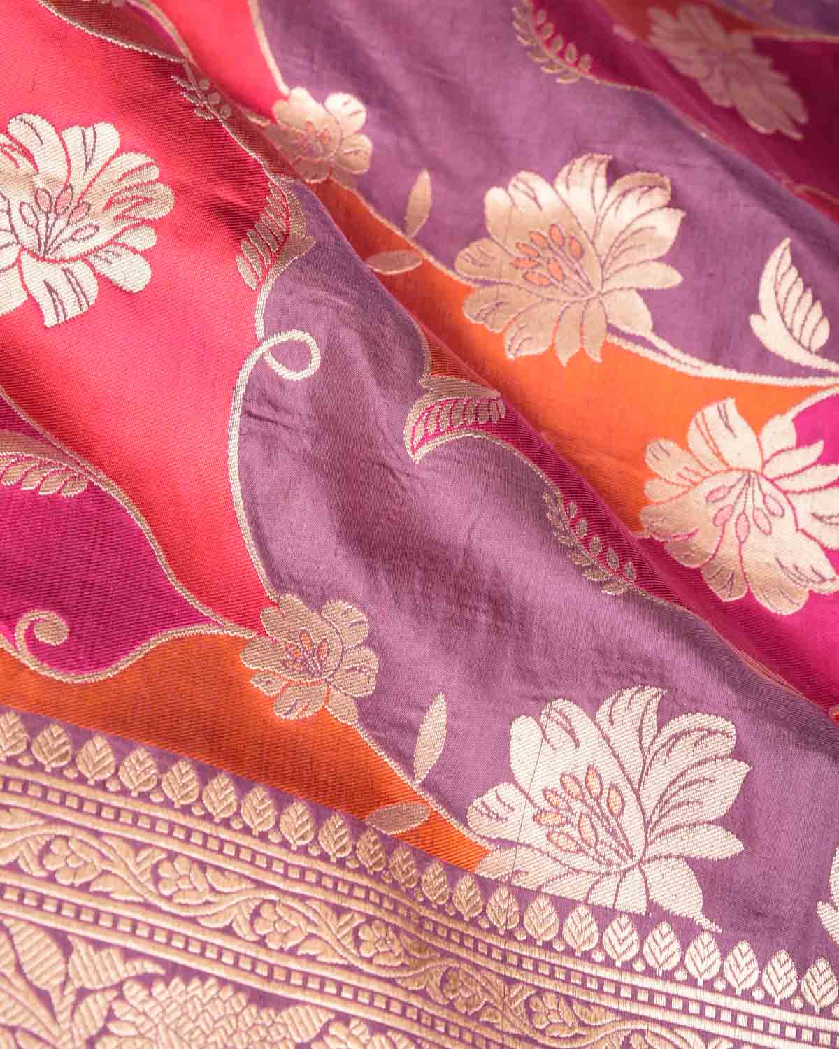 Multi-color Rangkaat Cutwork Brocade Handwoven Katan Silk Banarasi Saree-HolyWeaves