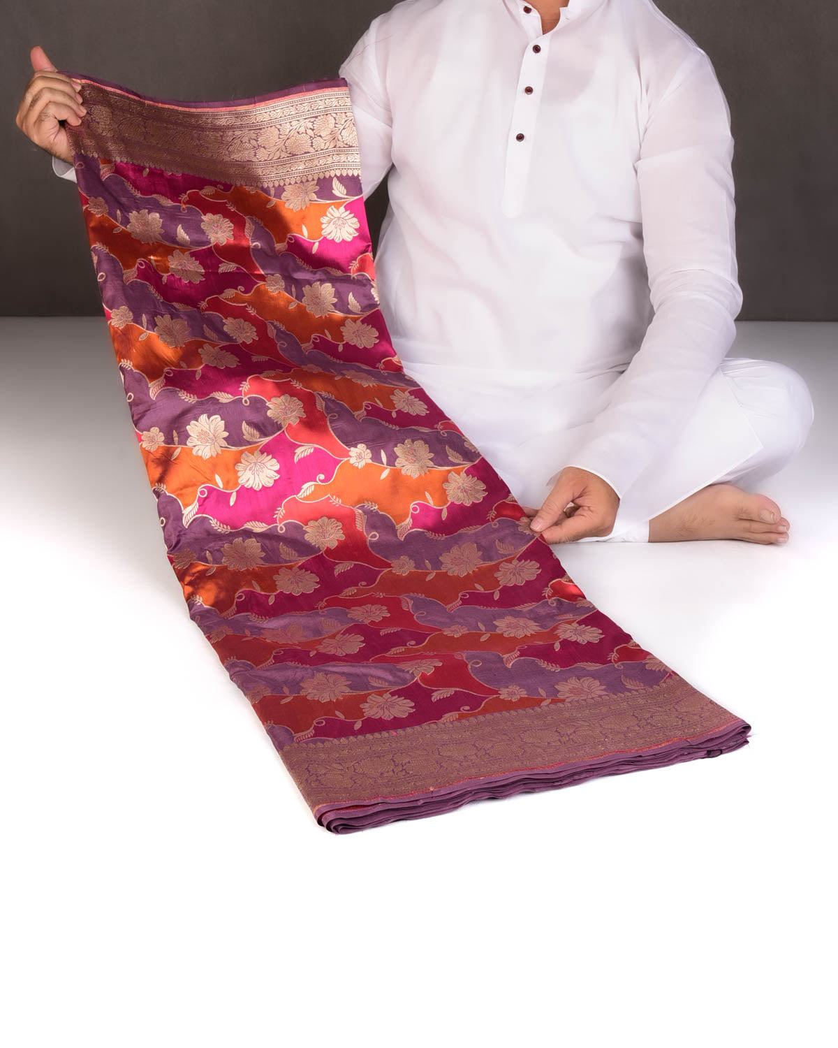 Multi-color Rangkaat Cutwork Brocade Handwoven Katan Silk Banarasi Saree-HolyWeaves