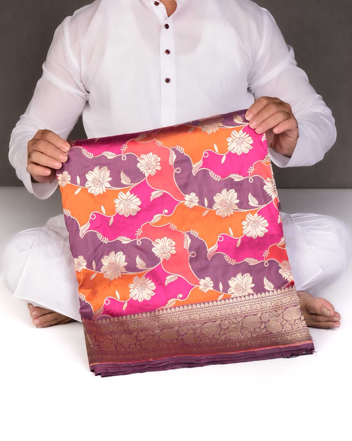 Multi-color Rangkaat Cutwork Brocade Handwoven Katan Silk Banarasi Saree-HolyWeaves