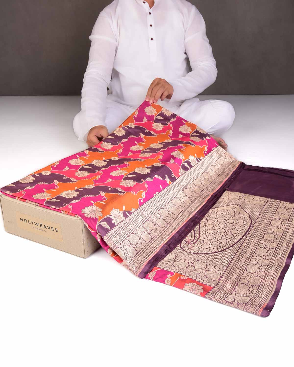 Multi-color Rangkaat Cutwork Brocade Handwoven Katan Silk Banarasi Saree-HolyWeaves