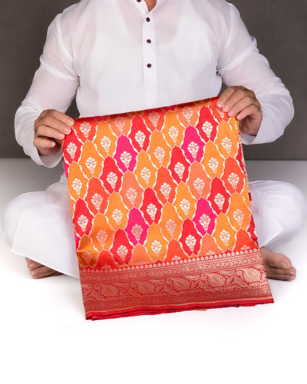 Bridal Multi-color Rangkaat Cutwork Brocade Handwoven Katan Silk Banarasi Saree-HolyWeaves