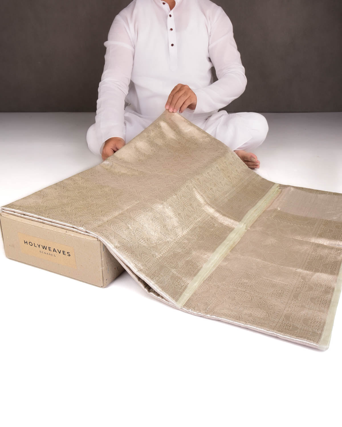 Metallic Silver Brocade Woven Tissue Banarasi Saree-HolyWeaves