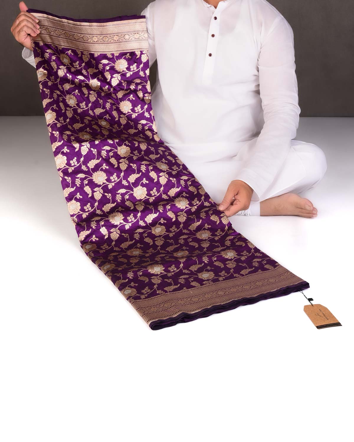 Purple Gold & Silver Zari Floral Jaal Cutwork Brocade Handwoven Katan Silk Banarasi Saree-HolyWeaves