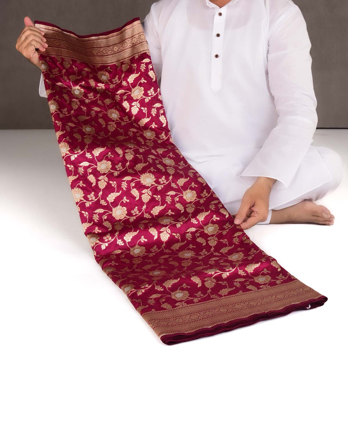 Magenta Gold & Silver Zari Floral Jaal Cutwork Brocade Handwoven Katan Silk Banarasi Saree