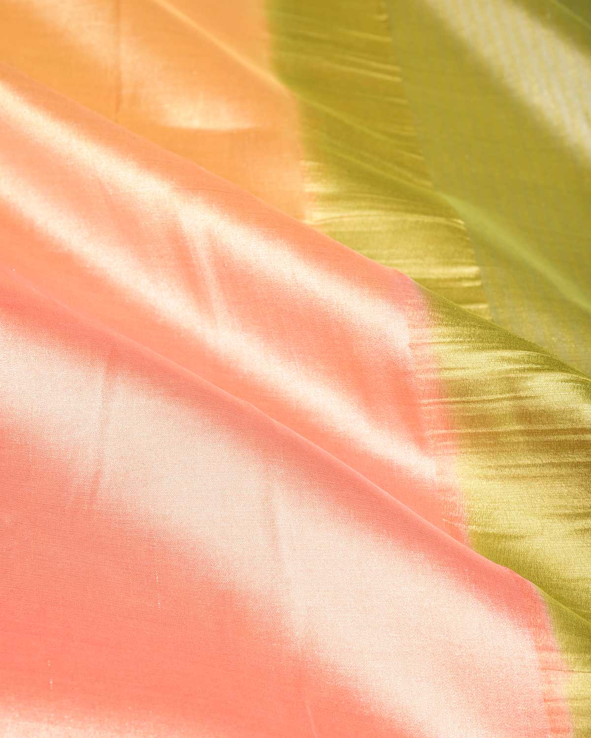 Ombre Metallic Yellow-Orange Brocade Woven Katan Tissue Banarasi Saree with Contrast Border Pallu-HolyWeaves