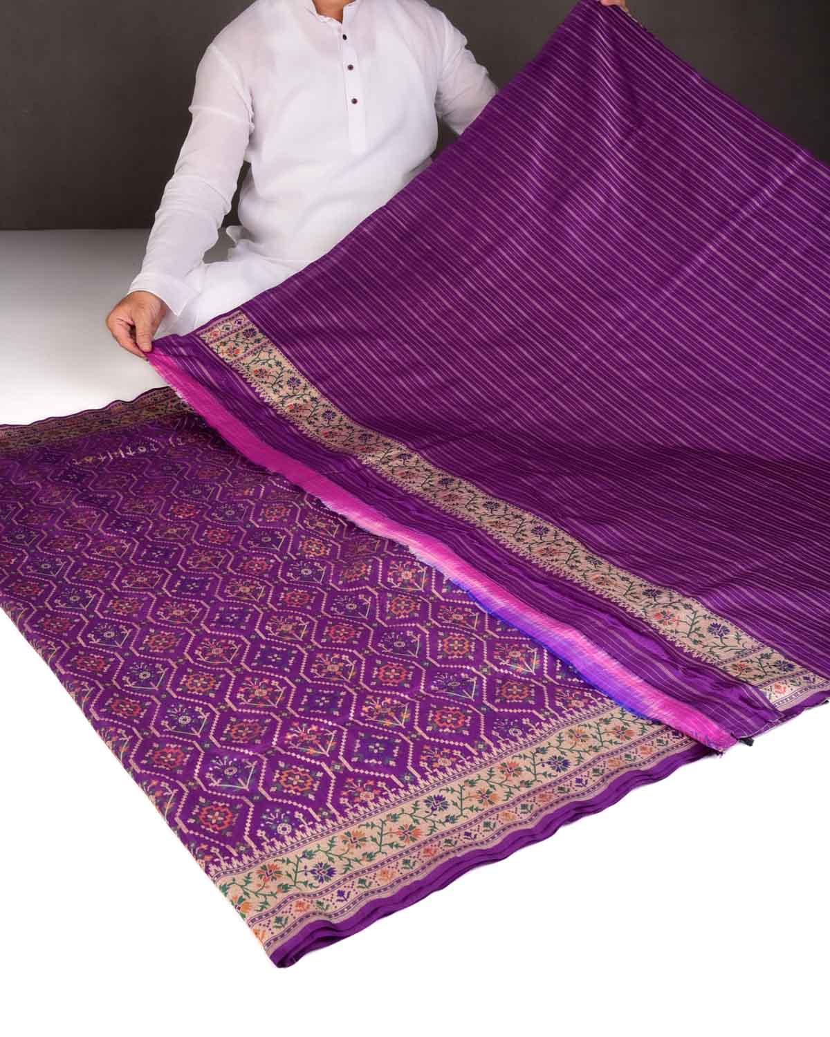 Purple Tehra Patola Cutwork Brocade Handwoven Katan Silk Banarasi Saree-HolyWeaves