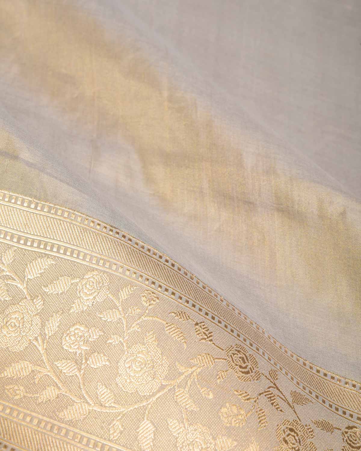 Metallic Gray Kadhuan Brocade Handwoven Katan Tissue Banarasi Saree-HolyWeaves