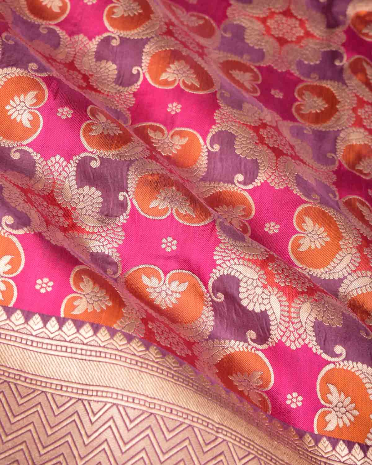 Multi-color Tehra Jaal Cutwork Brocade Handwoven Katan Silk Banarasi Saree-HolyWeaves