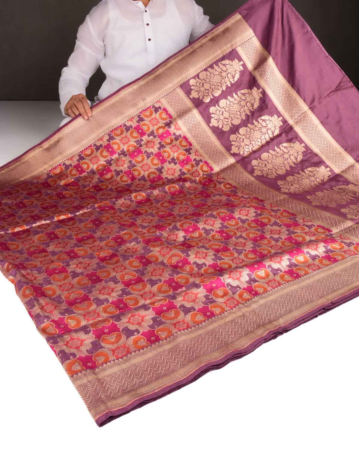 Multi-color Tehra Jaal Cutwork Brocade Handwoven Katan Silk Banarasi Saree-HolyWeaves