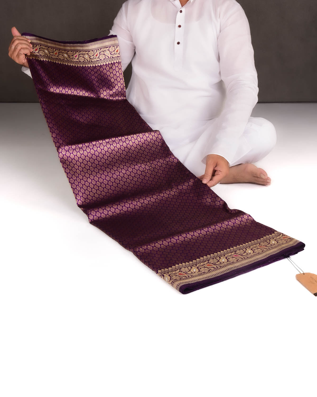 Purple Gold Zari Kadhuan Brocade Handwoven Katan Silk Banarasi Saree-HolyWeaves