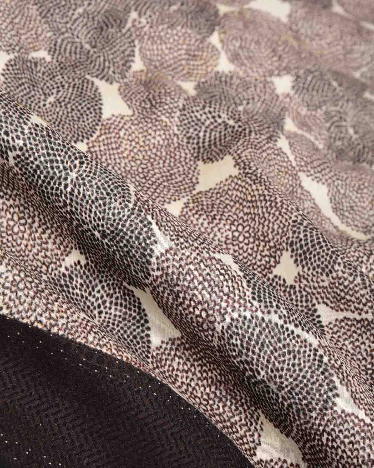 Brown & Cream Abstract Floral Printed Cotton Silk Saree-HolyWeaves