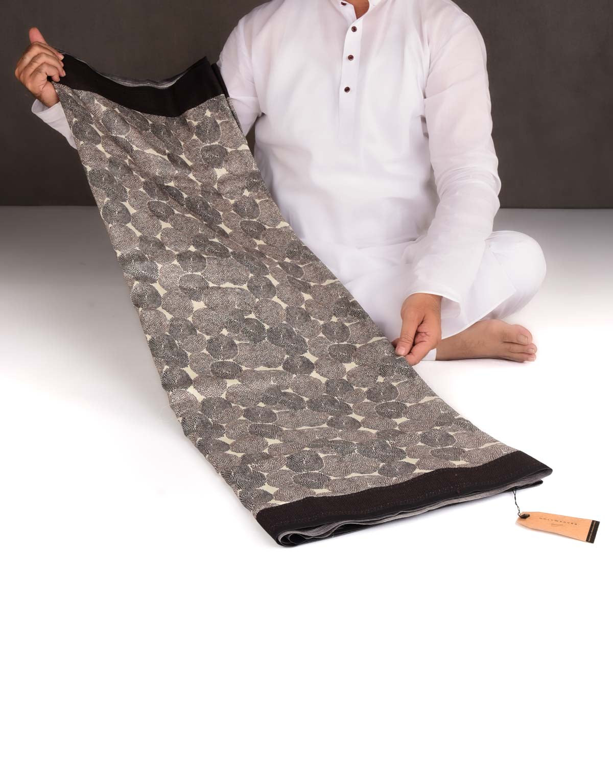 Brown & Cream Abstract Floral Printed Cotton Silk Saree-HolyWeaves