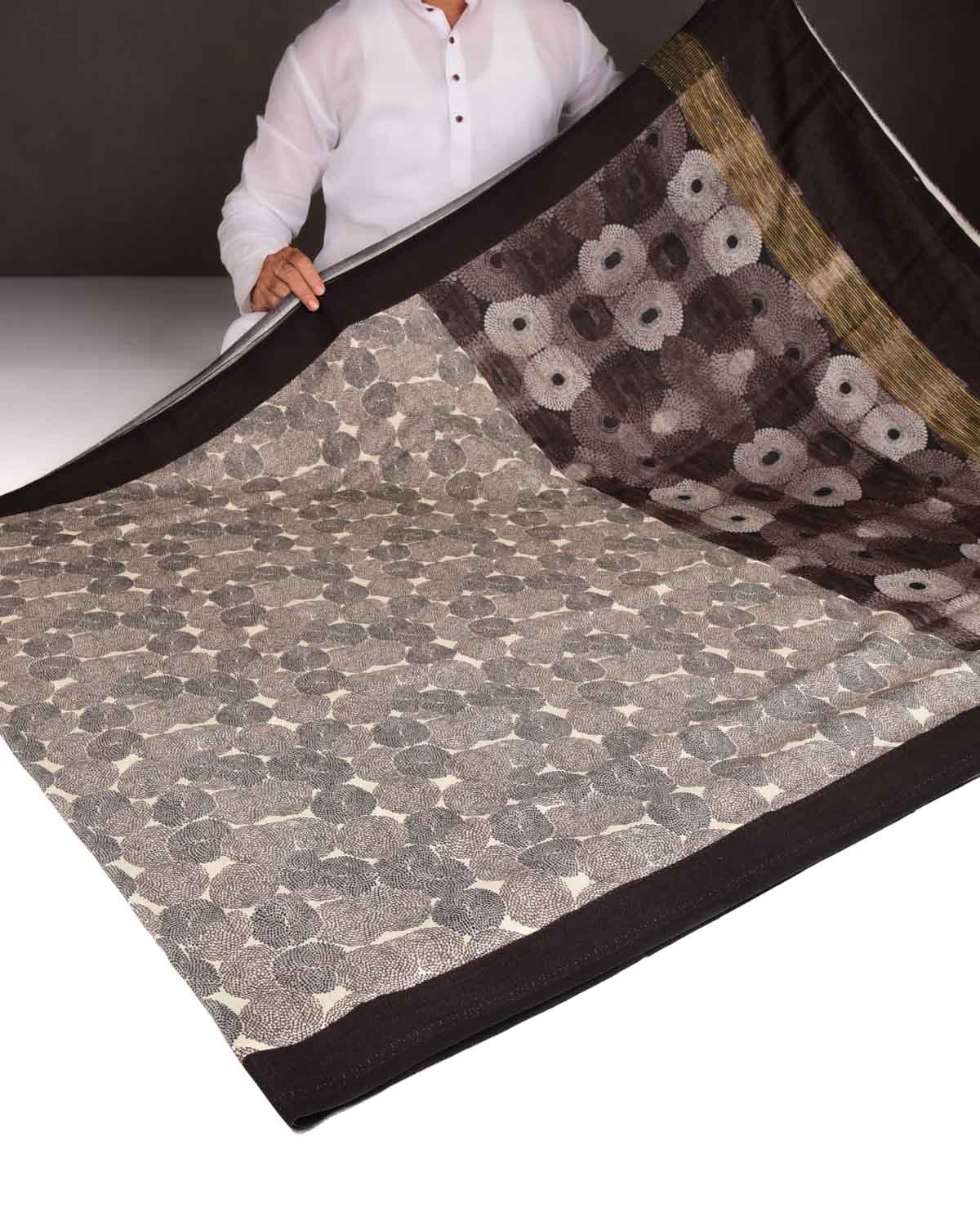 Brown & Cream Abstract Floral Printed Cotton Silk Saree-HolyWeaves