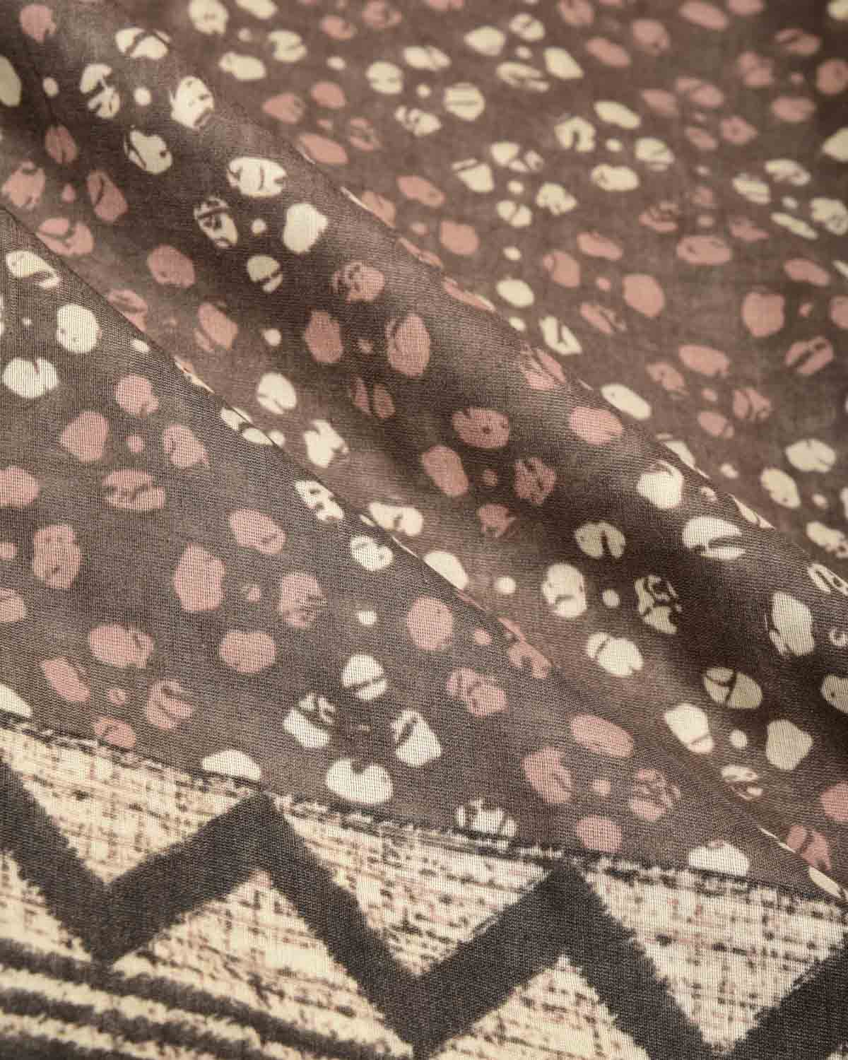 Brown Abstract Pebbles Printed Cotton Silk Saree-HolyWeaves