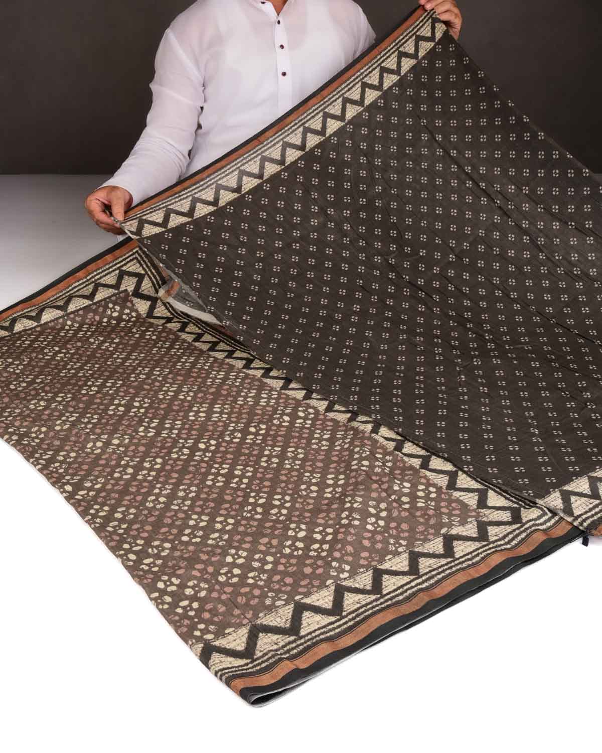 Brown Abstract Pebbles Printed Cotton Silk Saree-HolyWeaves