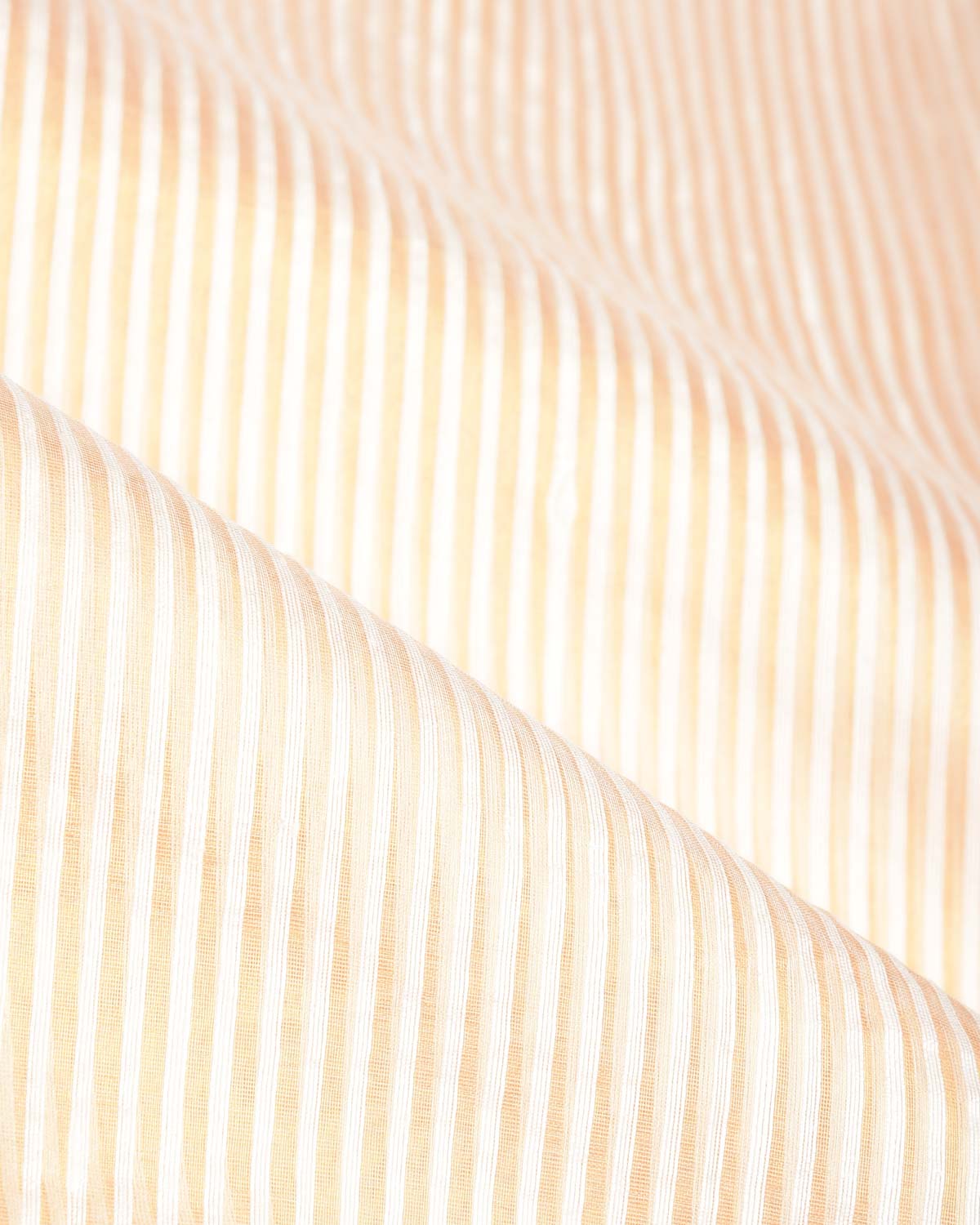 Metallic Gold Stripes Brocade Woven Dupion Silk Saree with Satin Border-HolyWeaves