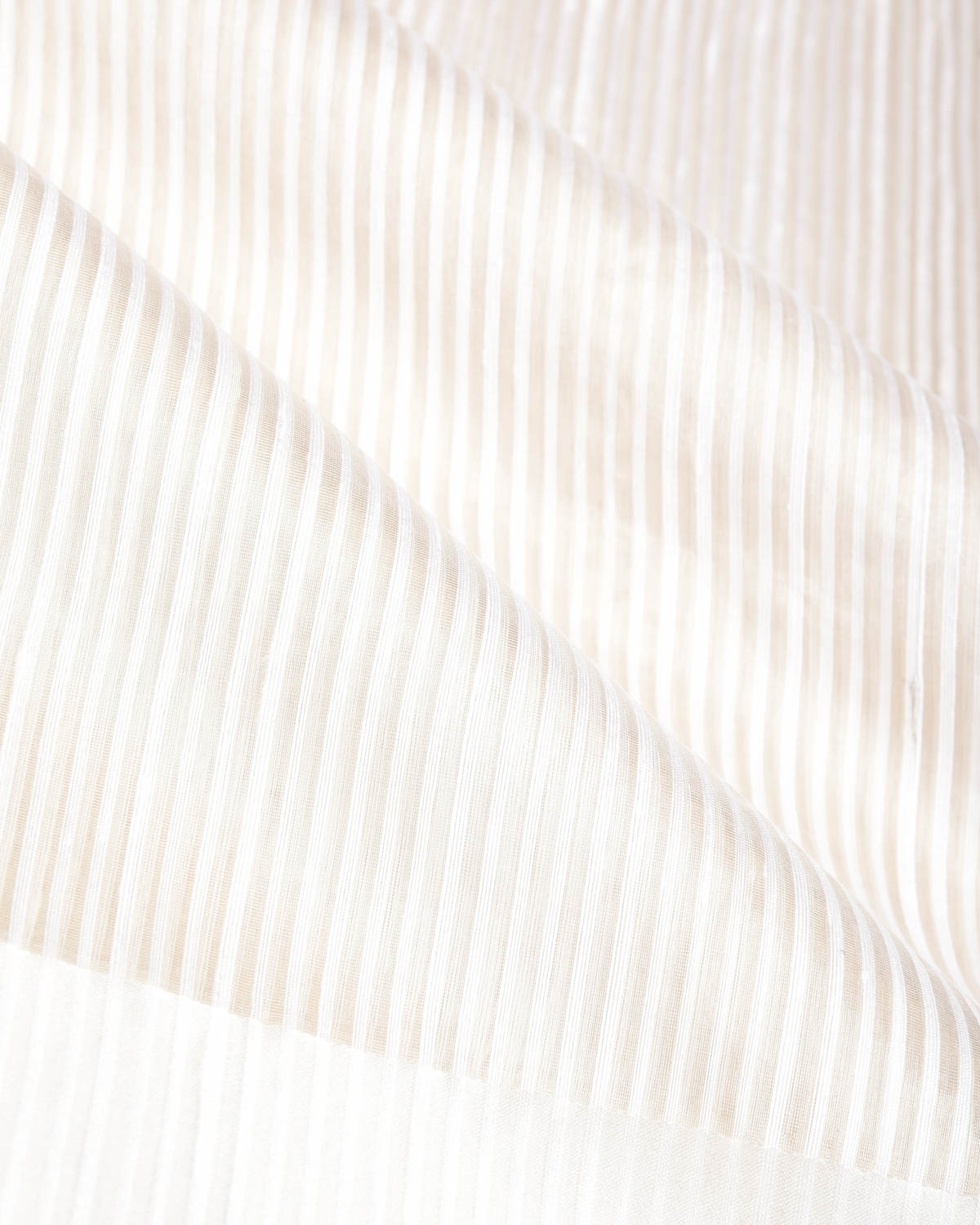 Metallic Silver Stripes Brocade Woven Dupion Silk Saree with Satin Border-HolyWeaves