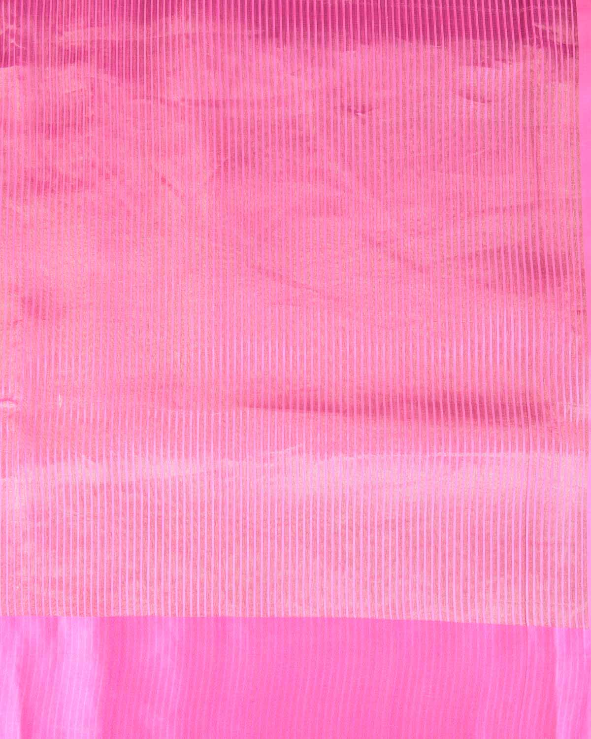 Pink Gold Zari Stripes Brocade Woven Spun Silk Banarasi Saree with Satin Border