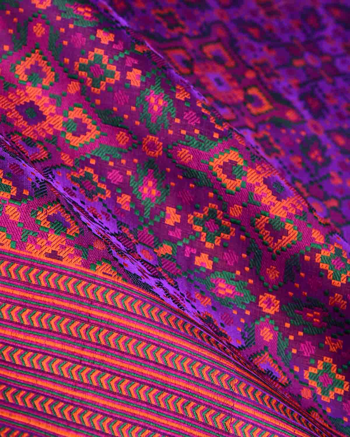 Purple Traditional Patola Satin Jamawar Handwoven Katan Silk Saree-HolyWeaves