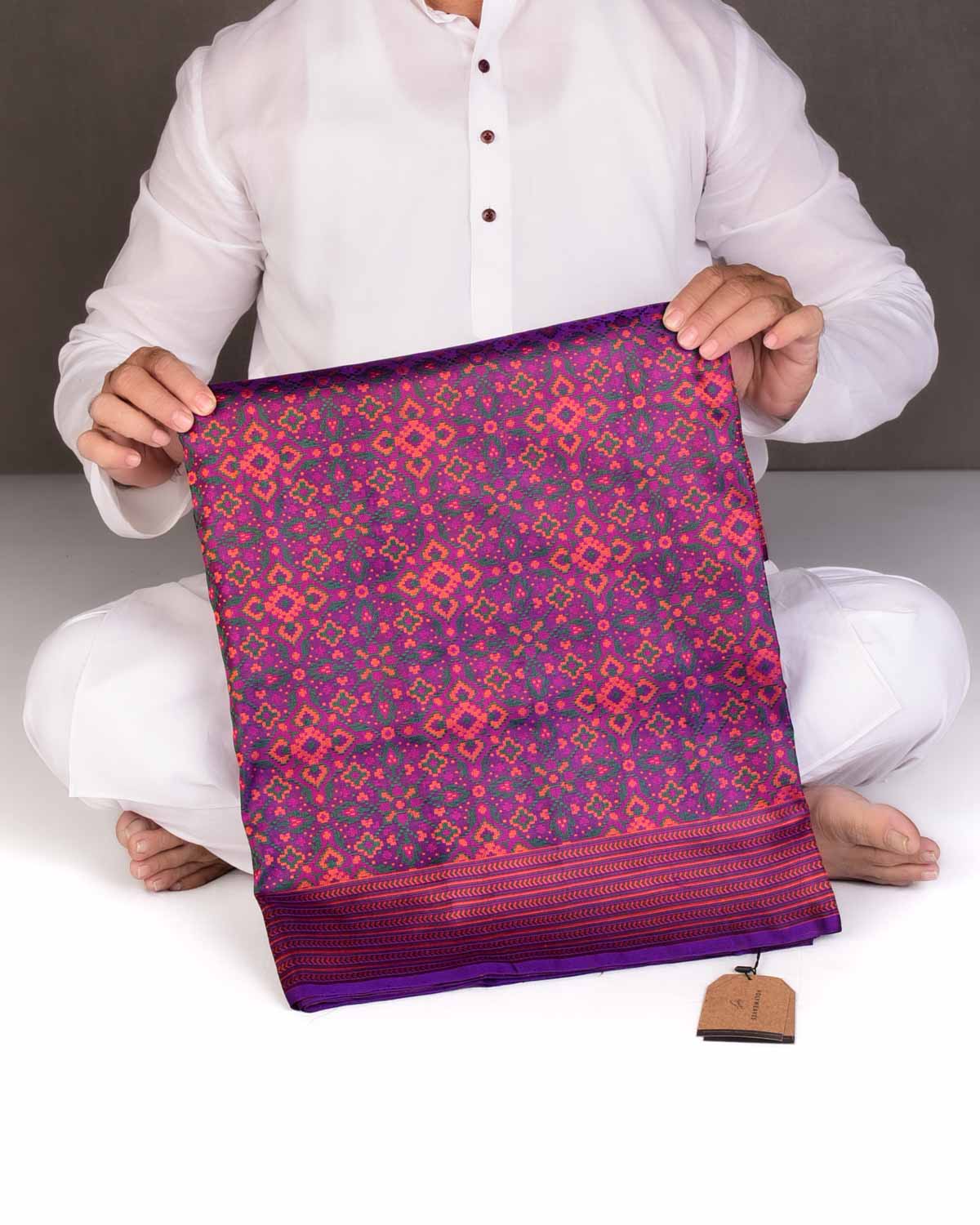 Purple Traditional Patola Satin Jamawar Handwoven Katan Silk Saree-HolyWeaves