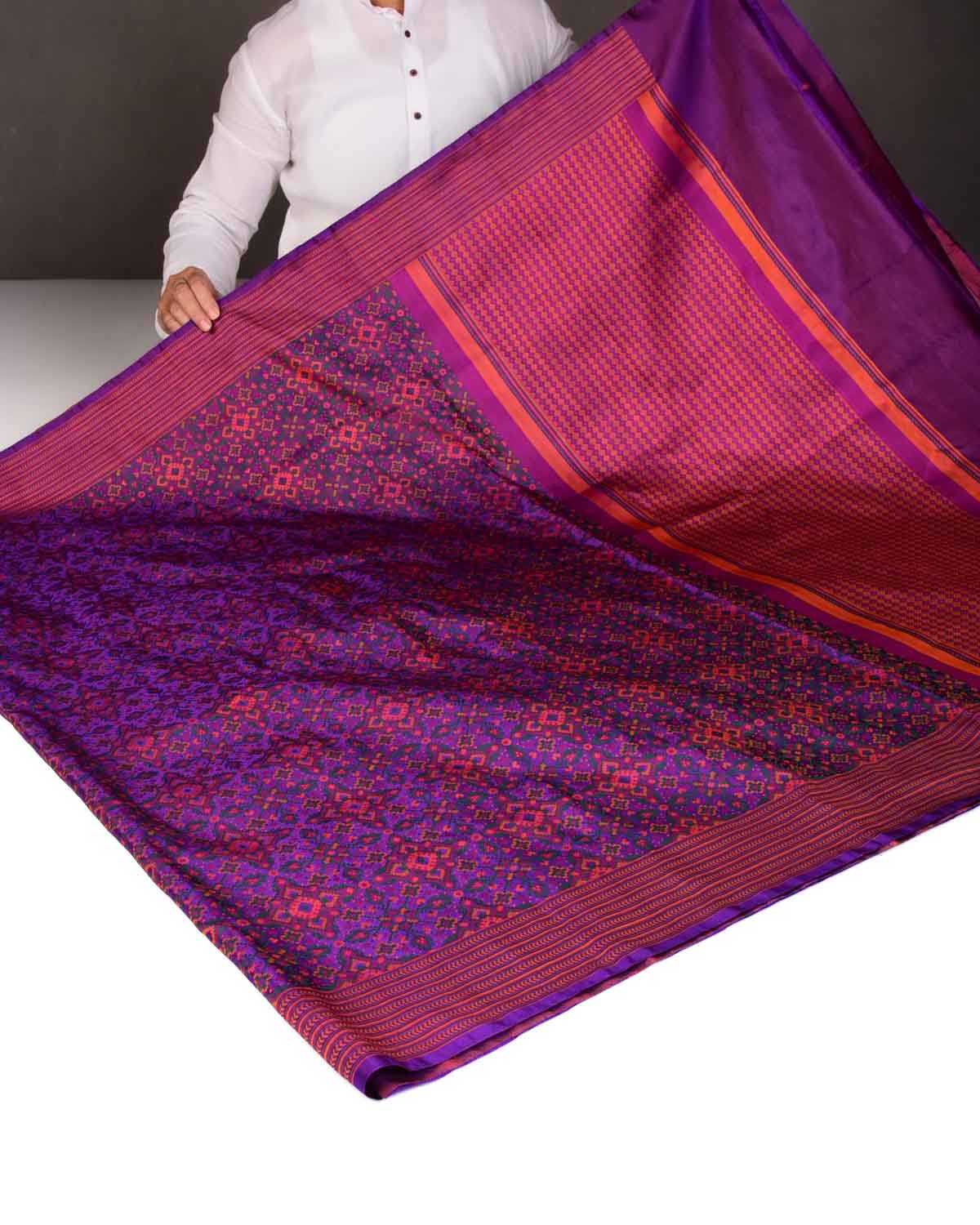 Purple Traditional Patola Satin Jamawar Handwoven Katan Silk Saree-HolyWeaves
