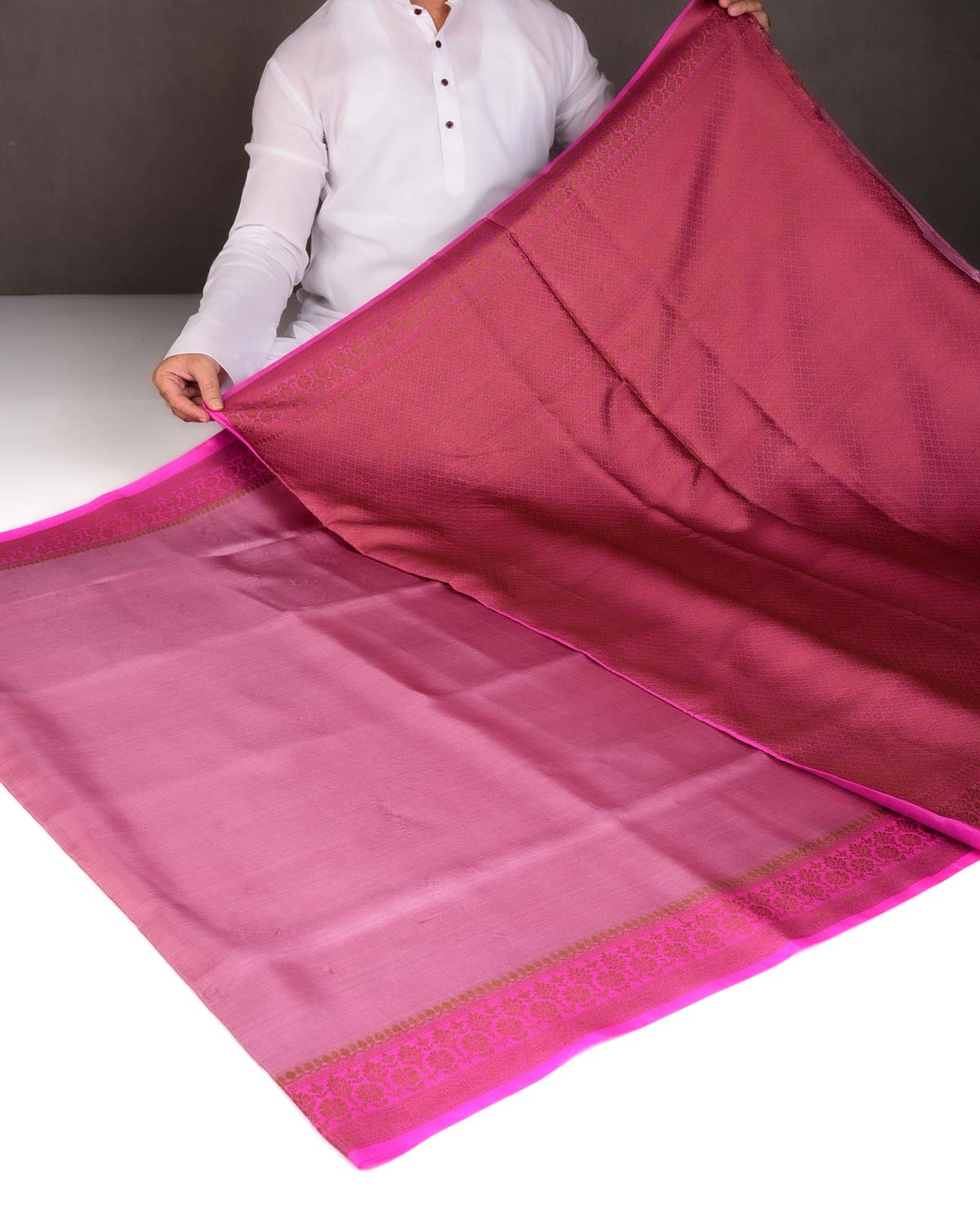 English Lavender Solid Woven Tasar Silk Saree with Contrast Border Pallu-HolyWeaves