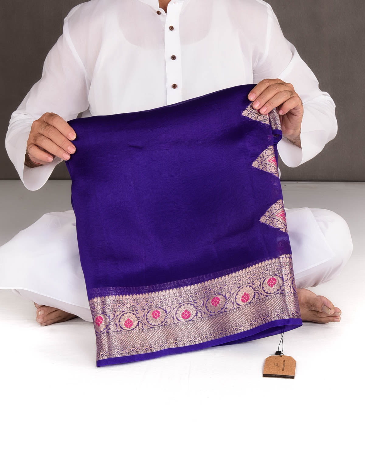 Purple Cutwork Brocade Woven Kora Silk Banarasi Saree with Gold Zari and Meenkari Border Pallu