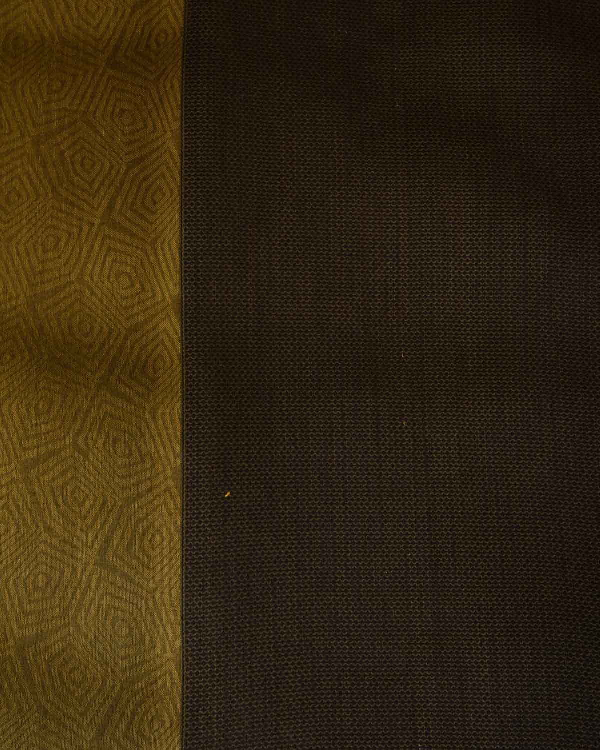 Olive Green WATERMARK Illusion Honeycomb Handwoven Handwoven Kora Silk Banarasi Saree-HolyWeaves