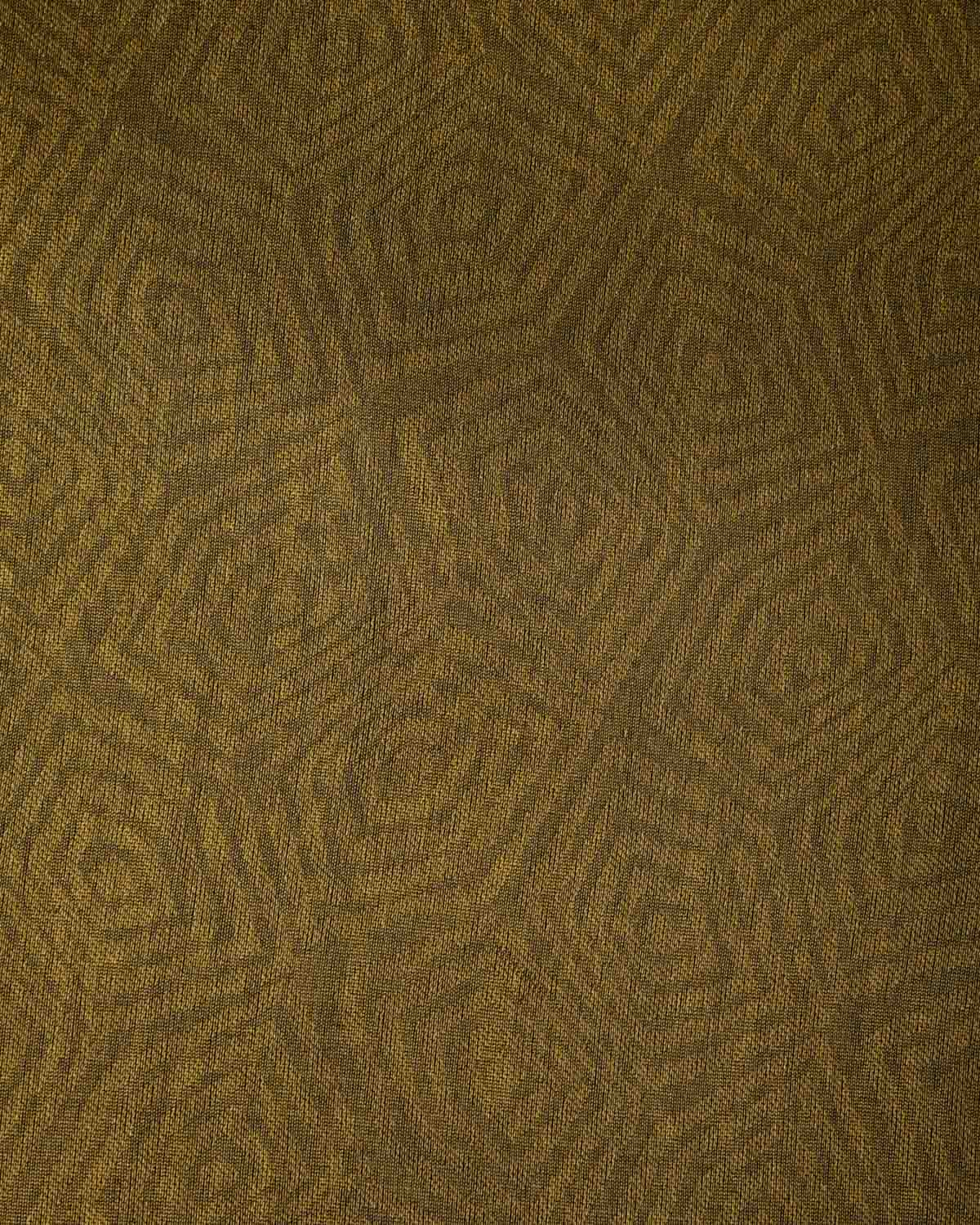 Olive Green WATERMARK Illusion Honeycomb Handwoven Handwoven Kora Silk Banarasi Saree-HolyWeaves