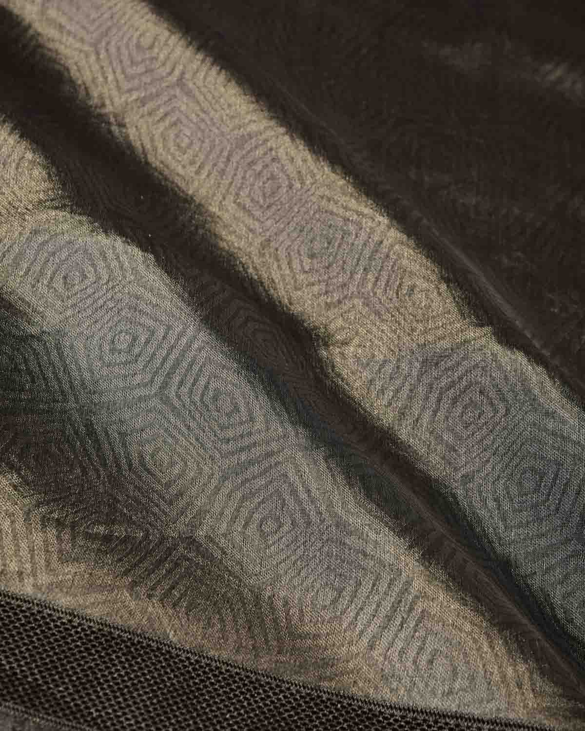 Metallic Silver WATERMARK Illusion Honeycomb Handwoven Handwoven Kora Tissue Banarasi Saree-HolyWeaves