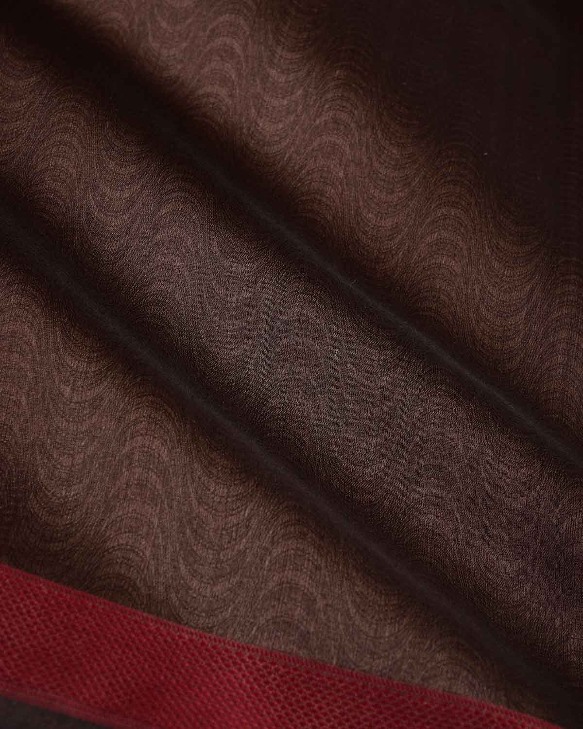 Chocolate Brown WATERMARK Illusion Waves Handwoven Handwoven Kora Silk Banarasi Saree-HolyWeaves