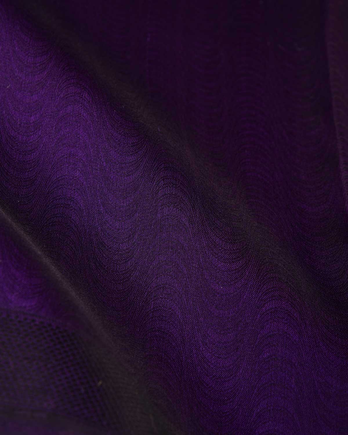 Purple WATERMARK Illusion Waves Tanchoi Handwoven Kora Silk Banarasi Saree-HolyWeaves