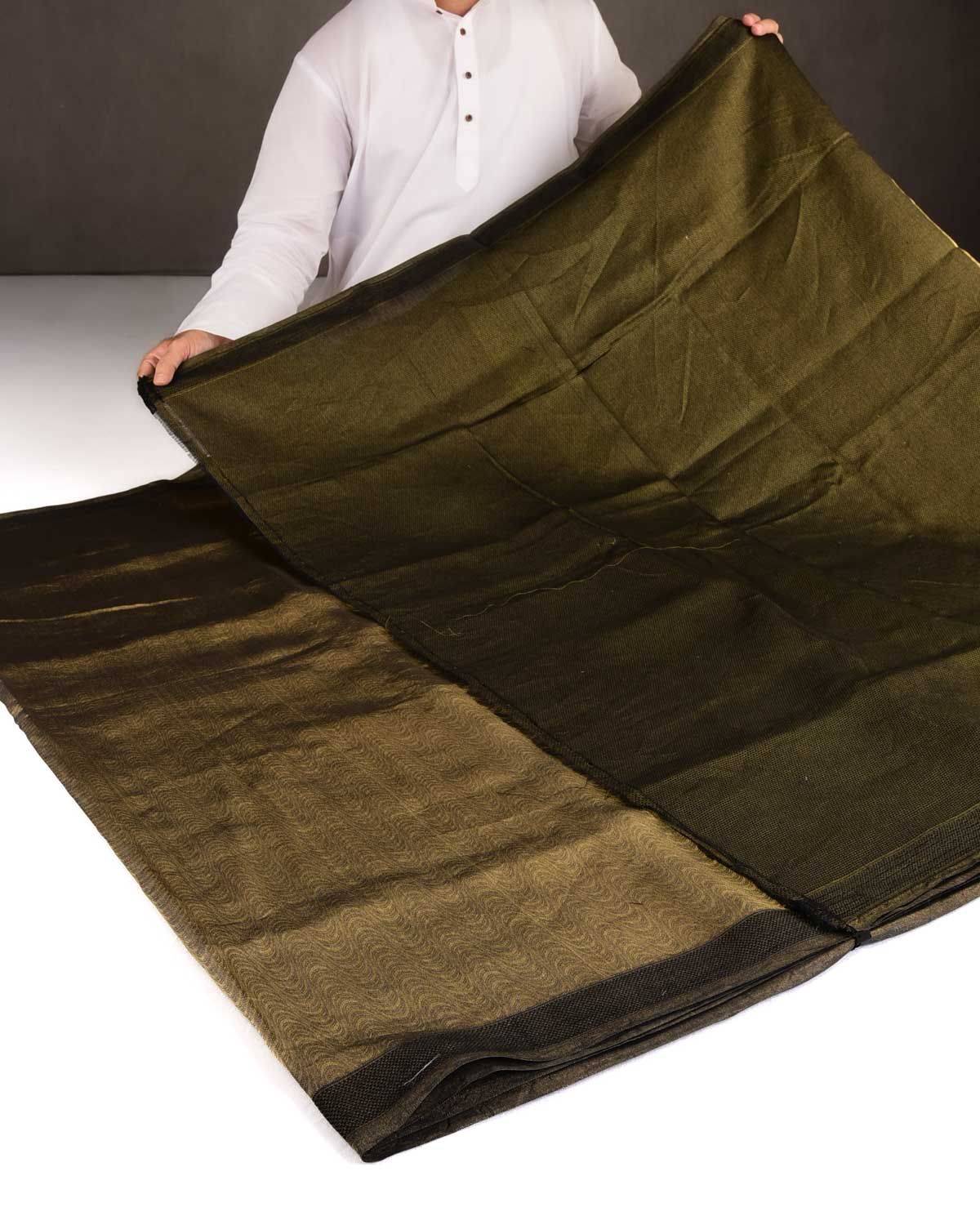 Metallic Gold WATERMARK Illusion Waves Tanchoi Handwoven Kora Tissue Banarasi Saree