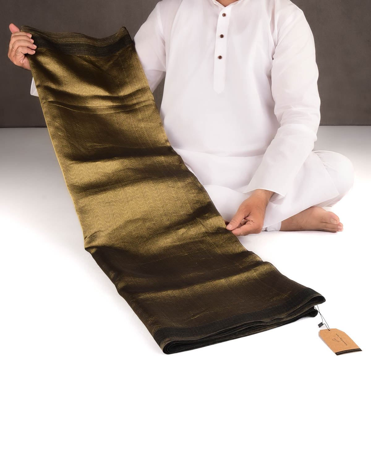 Metallic Gold WATERMARK Illusion Waves Tanchoi Handwoven Kora Tissue Banarasi Saree