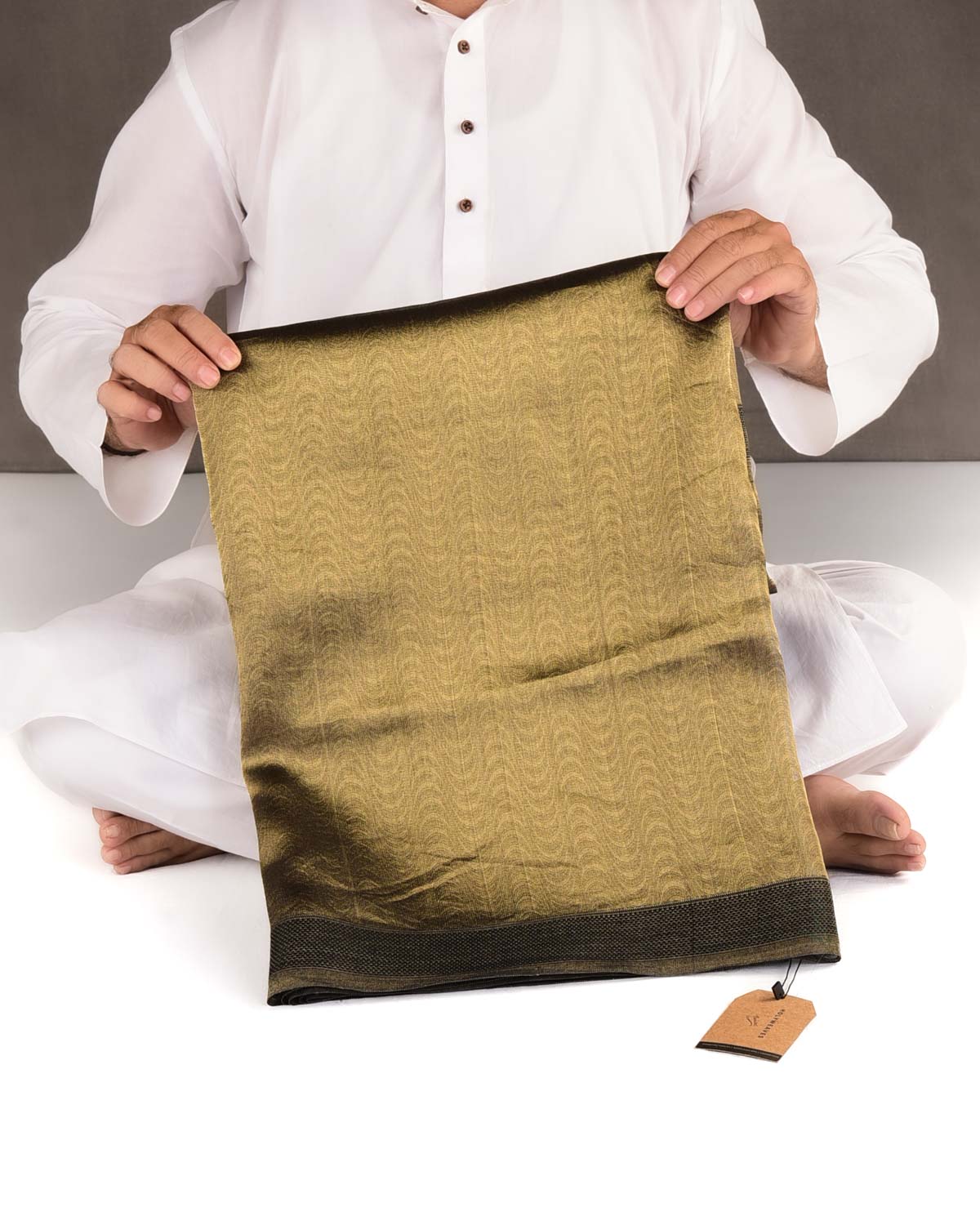 Metallic Gold WATERMARK Illusion Waves Tanchoi Handwoven Kora Tissue Banarasi Saree