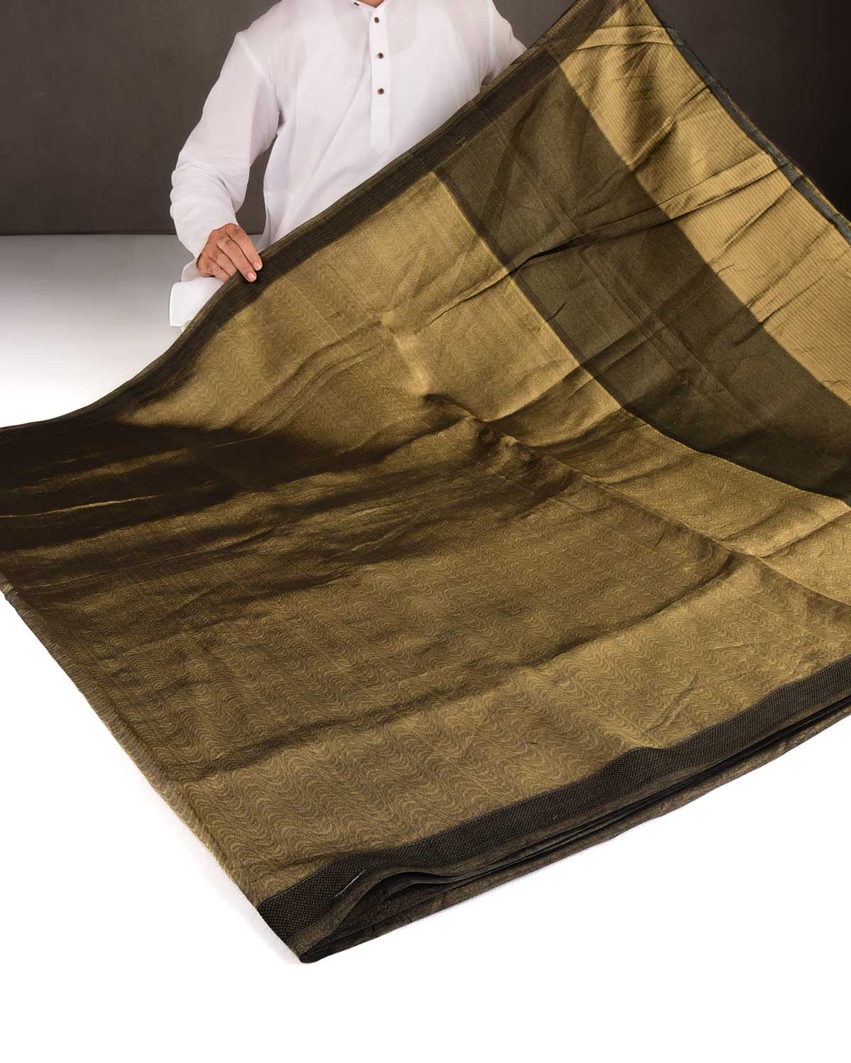 Metallic Gold WATERMARK Illusion Waves Tanchoi Handwoven Kora Tissue Banarasi Saree
