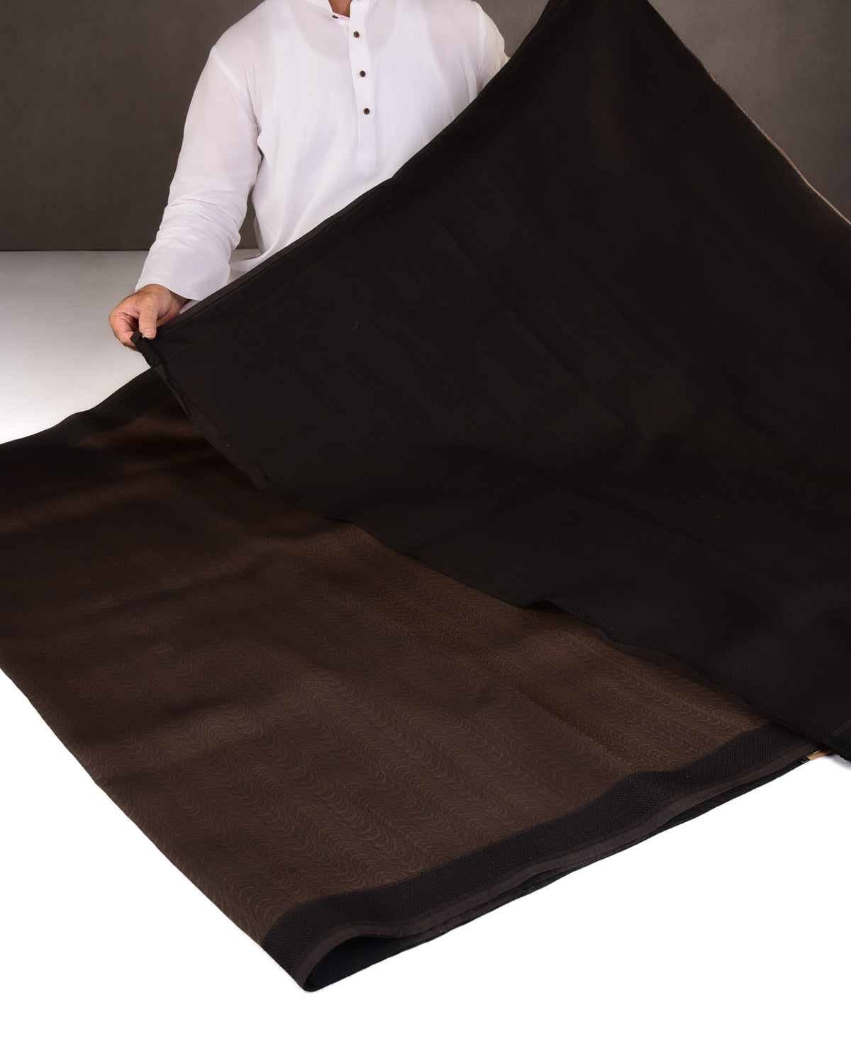 Brown WATERMARK Illusion Waves Tanchoi Handwoven Kora Silk Banarasi Saree-HolyWeaves