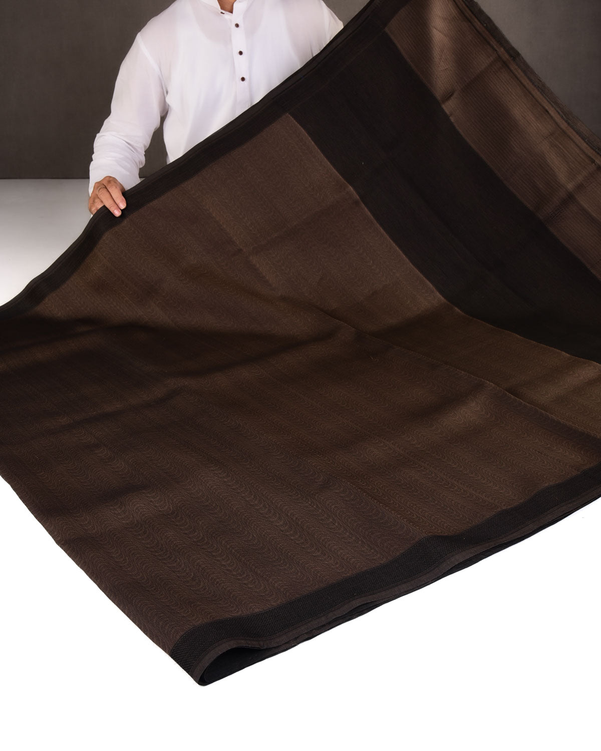Brown WATERMARK Illusion Waves Tanchoi Handwoven Kora Silk Banarasi Saree-HolyWeaves