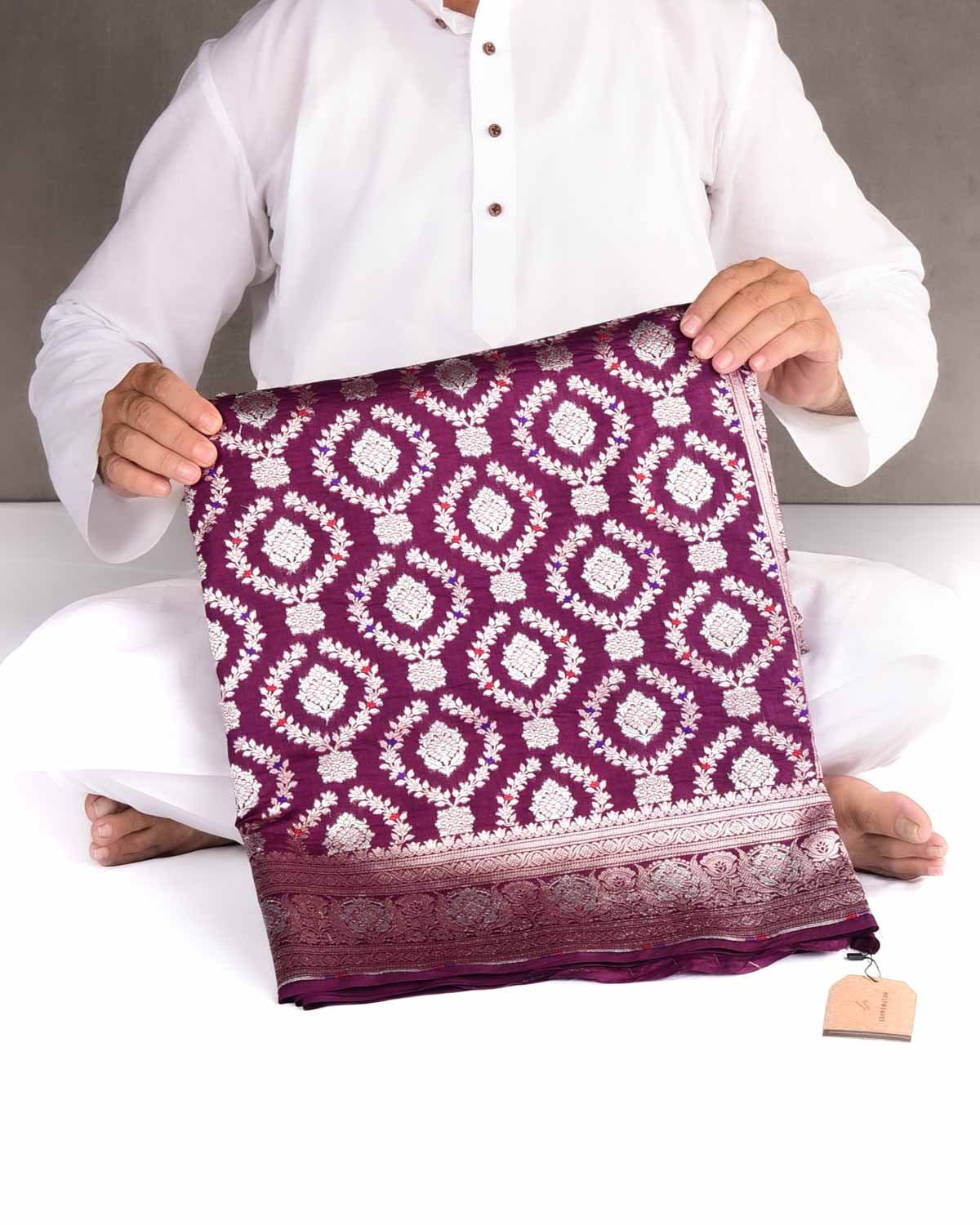 Purple Gold & Silver Zari with Meenekari Cutwork Brocade Woven Spun Silk Banarasi Saree